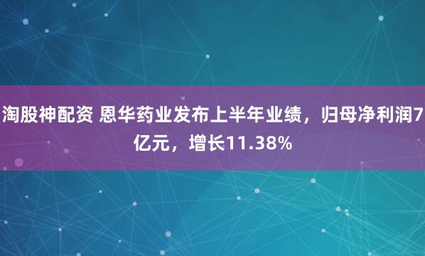 淘股神配资 恩华药业发布上半年业绩，归母净利润7亿元，增长11.38%