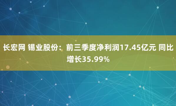 长宏网 锡业股份：前三季度净利润17.45亿元 同比增长35.99%